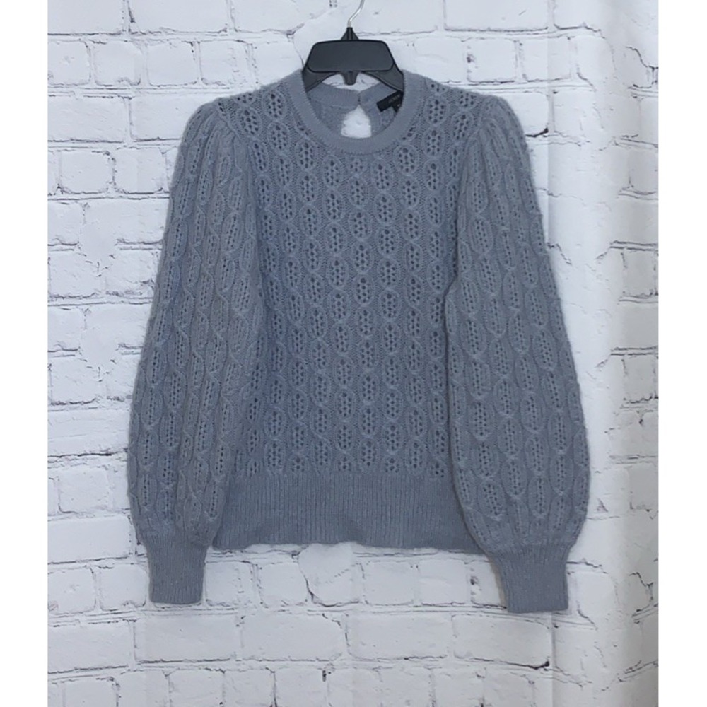 J. Crew Pointelle Sweater Womens Medium Blue Crewneck Long Sleeve Pullover